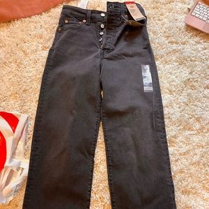 Black Levi jeans, ribcage strait ankle, 25 x 27 stretch